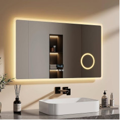 EMKE® 7-in-1 LED Bathroom Mirror 100 x 60 cm Bathroom Mirror with Lighting 3000 K/4000 K/6500 K Touch + Dimmable + Anti-Fog + 3 x Cosmetic Mirrors + Bluetooth Energy Saving IP44 Easy Installation