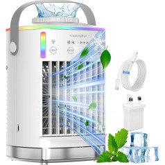 Air Cooler, Portable Air Conditioner, Mini Air Conditioner Fan with 700ml Water Tank, Humidifier, Air Cooling Fan, Night Light and Timer, 4-in-1 Evaporative Cooler for Home Office