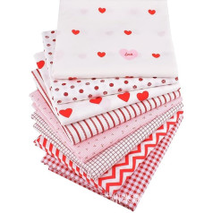 Pack of 8 Cotton Fabric, 50 x 50 cm Patchwork Fabric Package for Mouth Masks for Sewing Quilting DIY Decoration Crafts DIY Fabric Pieces for All Types of Small Handmade, Love Heart