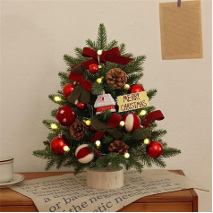 Mini Christmas Tree Decoration, Small Illuminated Christmas Tree with Christmas Decoration and Wooden Base for Christmas Holiday Party Home Office Decor (Red Set, 45 cm)