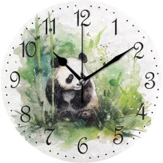 Mnsruu Cute Panda Bamboo Wall Clock Silent Non Ticking Decorative Animals Wall Clocks Battery Operated 25x25cm