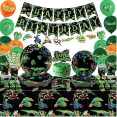 Obussgar Reptile Birthday Party Decorations - Reptile Party Accessories Including Banner, Cake Topper, Plates, Cups, Napkins, Tablecloths, Balloons (LQ-B)