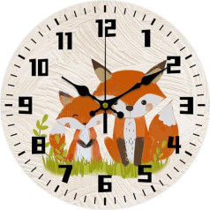 CHGCRAFT Wall Clock with Fox Pattern Wall Clock Without Ticking Round Decorative Wall Clock Made of Wood Printed MDF Wall Clock for Home Living Room Bedroom Home Office Decoration