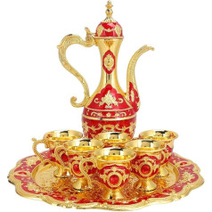 Coffee Cups Turkish, Vintage Teapot Turkish Tea Service Oriental Set Tea Cup Royal Metal Tea Glasses Set Samovar Russian Coffee Pot Moroccan Mocha Cups for Home Coffee Tea Party