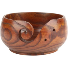 Wooden Yarn Bowl, Handmade Wooden Yarn Bowl, Wool Bowl, Wooden Yarn Bowl with Holes and Hook Holder for Knitting and Crocheting (13 cm)