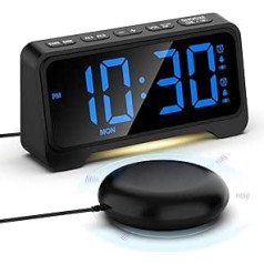 Mesqool Loud Alarm Clock for Deep Sleepers and Deaf, Hearing Impaired Deaf Teenagers, USB/Type-C Charging Ports, Double Alarm Clock, Large Display, Battery Backup, Dimmer, Snooze