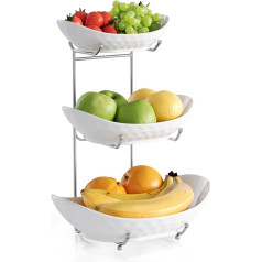 Acliys Fruit Bowl, 3 Tier Ceramic Fruit Basket, 3 Tier Serving Stand, Serving Bowl with Metal Frame, Porcelain Kitchen Bowls for Fruit, Vegetables, Snack, Nuts, Dessert Cake Tray for Party, Wedding