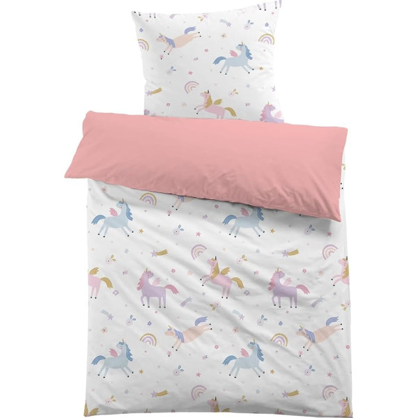MUSOLEI Unicorn Duvet Cover 140 x 200 cm for Girls Kids White Rose Microfibre 3D Print Bedding for 1 Person Zipper with Pillowcase 65 x 65 cm Birthday Party Gift