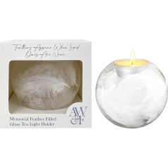 Glass Tea Light Holder with Feather Filling | Funeral Candle | Memorial Keepsake & Mourning Support Gift | 10 x 10 x 9 cm