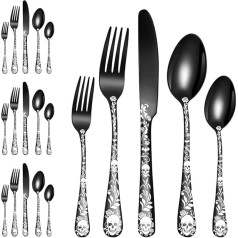 XIAOYU 20 Pieces Halloween Skeleton Cutlery Set, Metal Cutlery Set for 4 People, Unique Gothic Skull Floral Pattern Design, Skeleton Cutlery Set for Halloween, Easter, Christmas