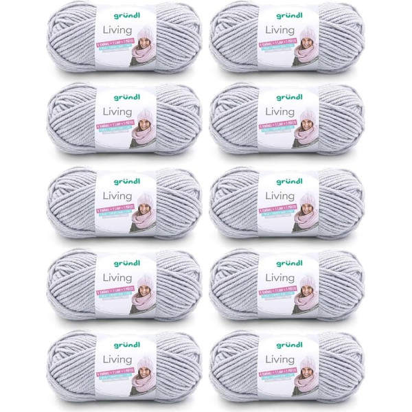Gründl 3526 Living, Extras Pack 10 All Balls 100g Knitting Yarn 80% Polyacrylic/20% polyamide, Light Grey, 39 x 40 x 8 cm