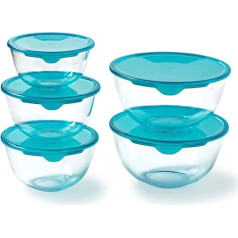 Pyrex® Set of 5 Durable Glass Salad Bowls with Lids (0.5L - 1L - 2L) BPA Free | Dishwasher, Microwave and Oven Safe (1 x 0.5L + 2 x 1L + 2 x 2L)