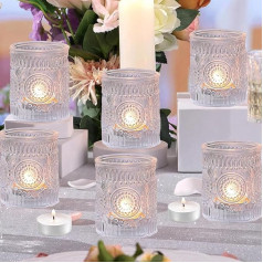 Clear Votive Candle Holders, 6 Pieces Glass Tealight Candle Holders for Wedding Party Home Decoration (Clear)