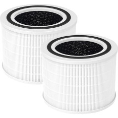 Pack of 2 Core 200S Replacement Filters Compatible with Levoit Core 200S Air Purifier, 3-in-1 H13 True HEPA Filter, Highly Efficient Activated Carbon Replacement Core 200S-RF Filter, White