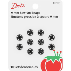 Dritz Black Sew-On Snaps-Size 1/0 10/Pkg