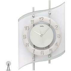 AMS 5506 Radio Controlled Wall Clock Analogue Silver Modern Curved with Glass