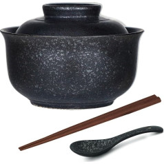 Aegistus Ramen Bowl Ceramic Ramen Bowl Set with Lid 750 ml Soup Bowls Pho, Japanese Vintage Ramen Bowl for Cereal, Soup, Asian Tableware, Microwave and Dishwasher Safe