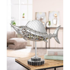 GILDE Steampunk Sailfish Silver Resin Antique Finish Gear Figure 36cm Tall 50cm Wide