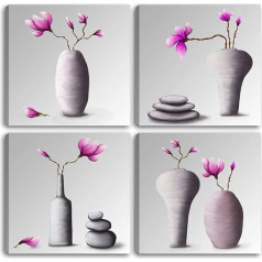 Cinessi Modern Pictures Vases - 4 Pieces 30 x 30 cm Print on Canvas Canvas Flowers Zen Decor Abstract Art XXL Decor for Living Room Bathroom Living Room Bedroom