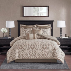 Madison Park Odette Cozy Comforter Set Jacquard Damask Medallion Design - Modern All Season Down Alternative Bedding Pillow Cases Decorative Pillows Cal King Light Brown 8 Pieces
