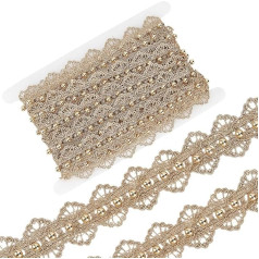 GORGECRAFT 4.6 m Langes Spitzenband Mit Goldenen Perlen Und Metallischem Muster 3.7cm Breit Braun Stickerei Dekorativer Gimp Zopf Florales Nähbordüren Stoff Fransenbesatz Für Hochzeit DIY Basteln Klei