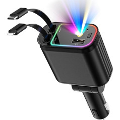 C9 Starry Sky Top Retractable Car Charger - Dual Port - Compatible with iPhone 15/14/13 Pro Max, Samsung Galaxy, iPad Pro - LCD Display for Charge Level