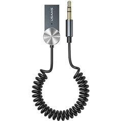 P4Y Wireless Car Audio Adapter US-SJ464 3.5 mm Jack to AUX Connector USB Bluetooth 5.0 Built-in Microphone Voice Messages Material: Aluminium Alloy + ABS