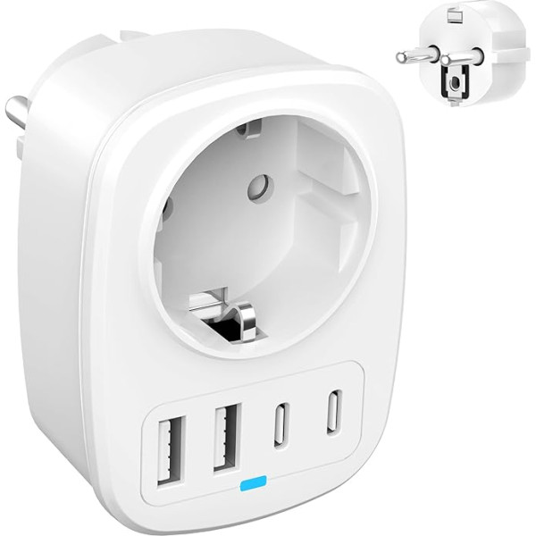WISMIKA International Travel Adaptor Socket Worldwide, Universal Travel Plug Power with 1 AC 2 USB-C 2 USB-A Ports, Germany Adapter Plug Type 5 in 1 Travel European