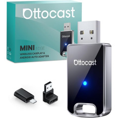 OTTOCAST Wireless Adapter for CarPlay & Android Car, 2-in-1 Cable to Wireless Converter, Plug & Play, Automatic Reconnection, Easy Setup, Ultra Compact
