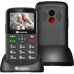 SweetLink S3PLUS 4G Senior Mobile Phone Without Contract, 1400 mAh Battery Mobile Phone for Seniors Dual Nano SIM, SOS Button, 2.4 Inch Colour Display, Large Button Mobile Phone with Charging Station,