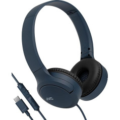 JVC HA-S33UC-A USB-C On-Ear Headphones Soft Earpads Foldable with Microphone & 3 Button Remote Single Sided Cable Blue