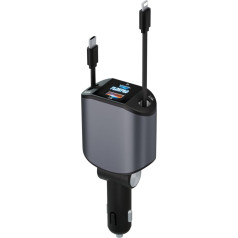 PLDHPRO Retractable Car Charger 4 in 1 Mobile Phone Charger for Cars 80W with 0.8M USB-C and iOS Cable 12V/24V Compatible with iPhone16/15/14/13/12/SamsungGalaxys25/s24/s23 Pixels/iPad Grey