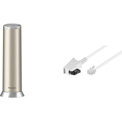 Panasonic KX-TGK220GN Designer Telephone with Answering Machine (Alarm Clock, Home Telephone (Cordless), HD Telephony) Champagne & TAE Connection Cable (TAE-F Male to Western Plug) 3 m White