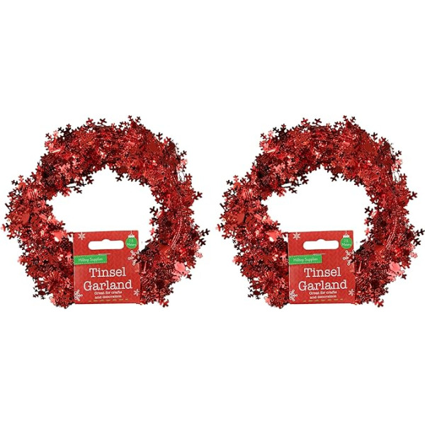 Lametta-Girlande mit roten Schneeflocken, 7,5 oder 15 Meter, Weihnachtsgirlande für den Innenbereich, Weihnachtskranz, formbare Girlande (15 Meter)