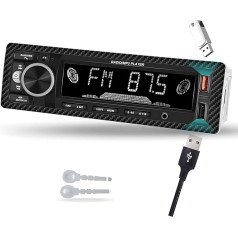 Car Radio Bluetooth 5.1 Hikity 1 DIN Car Radio with Bluetooth Hands-Free Kit, 7 Colours FM Radio 1 DIN with 2 USB/AUX/RCA Audio Output/EQ/MP3 Player