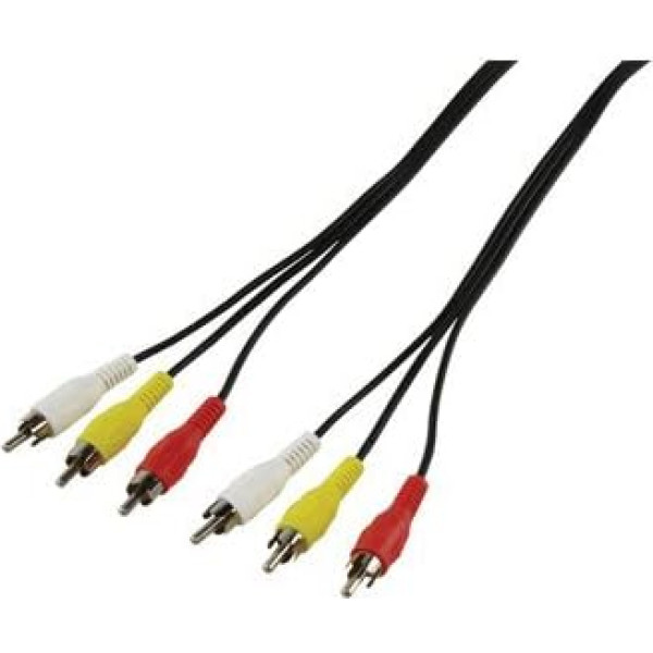 electrosmart® 3m ~ 3 RCA / Phono Male Plug to 3 RCA / Phono Male Plug Cable ~ Triple RCA / Phono AV Audio Video Lead with Yellow White & Red Plugs
