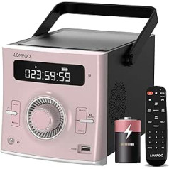 CD Player Portable Boombox 20 W for Outdoor Use Built-in Rechargeable Battery FM Radio / Bluetooth / USB / AUX Input 3.5 mm Mic & Headphone Jack Clear Stereo Sound (118PINK)