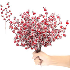 YiYa Pack of 24 Red Berry Picks Holly Berries Christmas Red Berries Artificial Berry Stems Snow for Christmas Christmas Tree Decoration Wreath Wedding Crafts