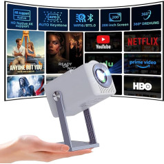 Smart Mini Projector 4K Android 11, Portable Projector 200 Inch with 360° Rotation & Auto Keystone Correction (±45°), WiFi 6 + BT5.0, 200 ANSI Brightness, for Mobile Phone/iOS/Laptop/Tablet/TV Stick