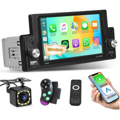 Inefala 1 DIN Radio Carplay Wireless with Android Car, 5.9 Inch Touchscreen Car Radio Bluetooth with Radio FM Mirror Link for Android/iOS USB SWC Reversing Camera Remote Control Mic