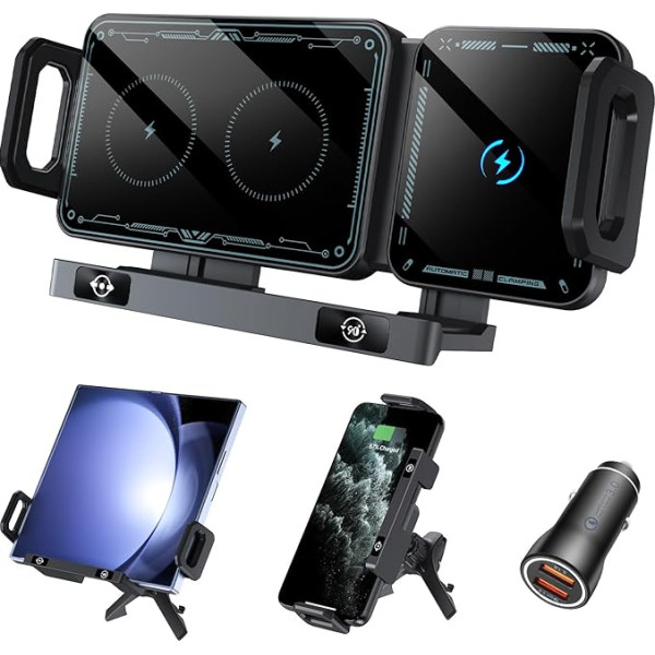 Olycism Mobile Phone Holder Car for Galaxy Z Fold 6 5 4 3 2 with Charging Function 15 W Dual Coils QC 3.0 Fast Wireless Charger Car for Z Fold Can Automatic Rotating Car Mount Wireless Car Chargers