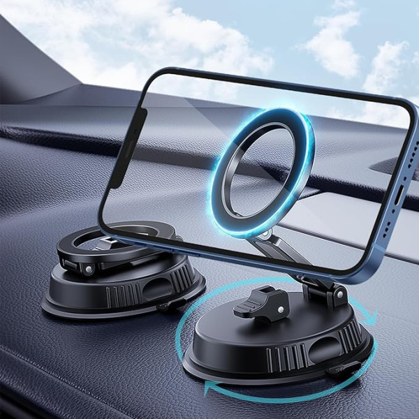 powerland Vacuum Magnetic Mobile Phone Holder Car, Universal Suction Cup Mobile Phone Holder, 360° Rotatable & Foldable Car Phone Holder with for Car/Gym/Mirror/Any Smooth Surface