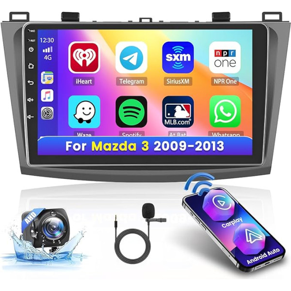 [2G + 64G] Hikity Car Radio Navigation for Mazda 3 2009-2013 Android 15 Wireless Carplay 9 Inch Screen Radio with Android Car GPS WiFi Reversing Camera FM RDS DSP SWC Bluetooth MIC