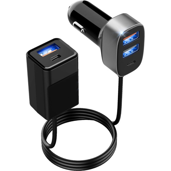 ZOETEC Multi USB A & Type C Car Charger 72W 5 Ports Fast Car Adapter Support Back Seat Charging Compatible with iPhone 12/11 Pro/XR/Xs/Max/X/iPad/Galaxy and More Devices