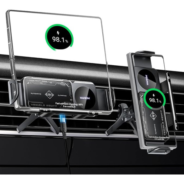 MANKIW Car Mobile Phone Holder for Galaxy Z Fold 6 5 4 3, Magic V3 V2, Mate X6 X5 X4, 15W Dual Coil Quick Charge with 90° Automatic Rotation Compatible with Wireless Charging