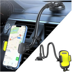 JNNJ Car Windscreen Phone Holder, Universal Car Suction Cup Dashboard Mobile Phone Holder, Car Mobile Phone Holder with Long Gooseneck, for Truck Van (Yellow)