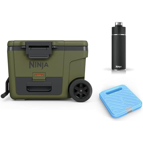 Ninja FrostVault Cool Box with Wheels and Insulation, Thirti Bottle & Ice Pack, Integrated Dry Zone Drawer for Fridge Temperature Storage, Olive Green, FB245AMZEUUKGN