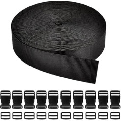 5M Webbing Strap Polypropylene Heavy Webbing Backpack Chest Strap 25mm Wide with 10pcs Adjustable Flat Side Buckle 10pcs STri-Glide Luggage Strap for DIY Bags Backpack