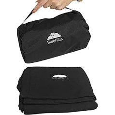 BlueHills Ultra Compact Travel Blanket, Pillow in Portable Bag with Carry On Strap and Backpack Clip, Premium Cozy, Soft, Compact, Large Blanket for Airplane, Airplane, Black, C003