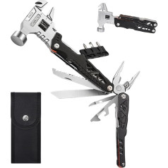 18 in 1 Multitool Hammer, Hammer Multi Tool Made of High-Quality Carbon Steel, Portable Multi-Tool Hammer, Hammer Tool with Storage Bag, for Camping, Hiking, Emergency, Outdoor Survival, Black
